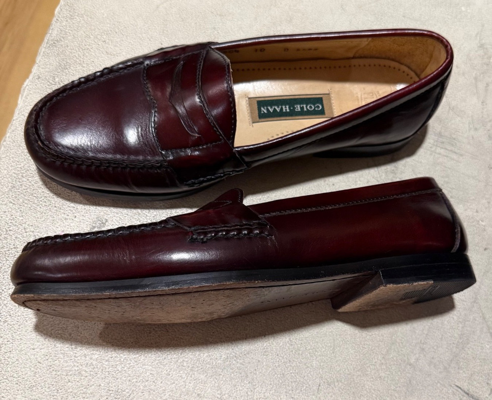 Cole Haan Men's Sz 10D Burgundy Leather Pinch Penny Loafer Shoes